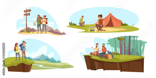 Camping flat vector illustrations set