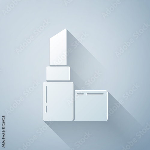 Paper cut Lipstick icon isolated on grey background. 8 March. International Happy Women Day. Paper art style. Vector Illustration