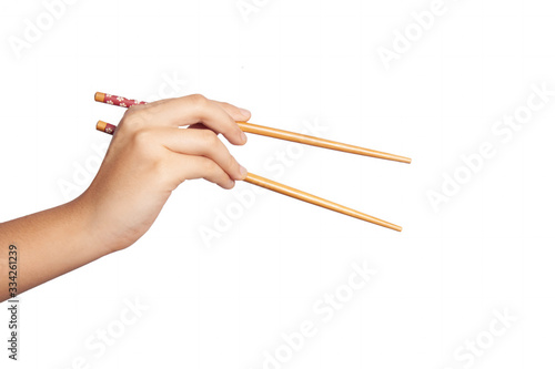 Close-up of a woman's hand and finger on white background