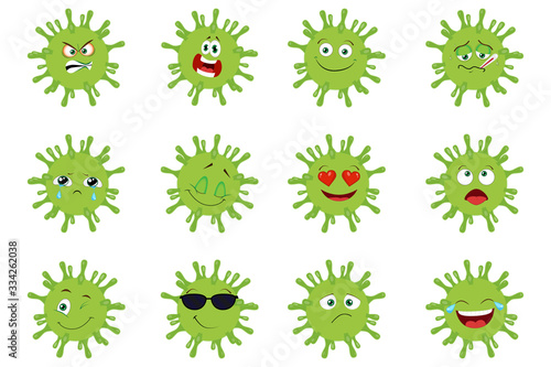 Coronavirus smiley set. Different emoji. New type of virus