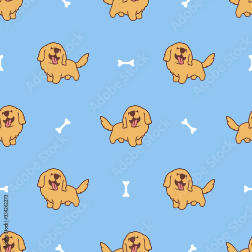 Cute golden retriever puppy cartoon seamless pattern, vector illustration