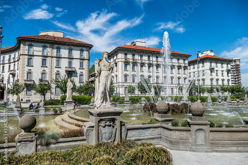 New park in Milano City Life district with fountains and skyscreapers photo