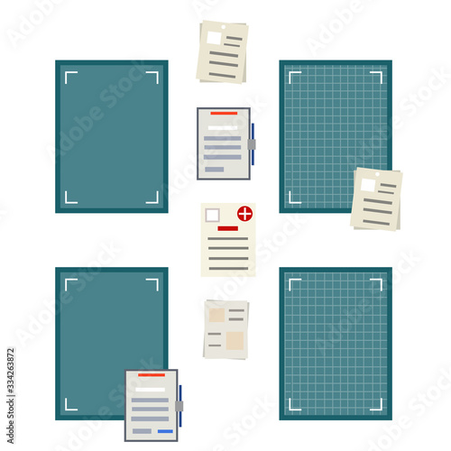 Empty x-ray Template. Medical equipment for fractures. Diagnostics and paper document file. Tests at hospital. Cartoon flat illustration