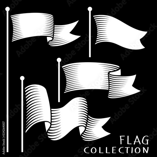  Set of hand drawn flag.  Hand drawn vintage collection flag. Vector and illustration 