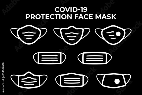 Protection face mask for prevention coronavirus or pollution. Covid-19 face mask icon collection. Vector and illustration.