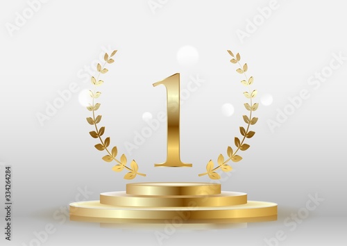 Stage podium with the number one gold on a white background.