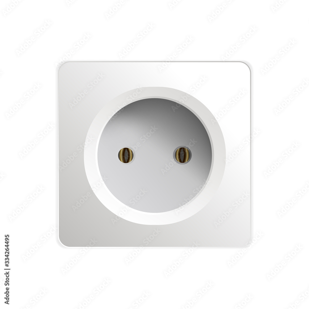 White socket isolated on a white background. Realistic white socket. Vector illustration.