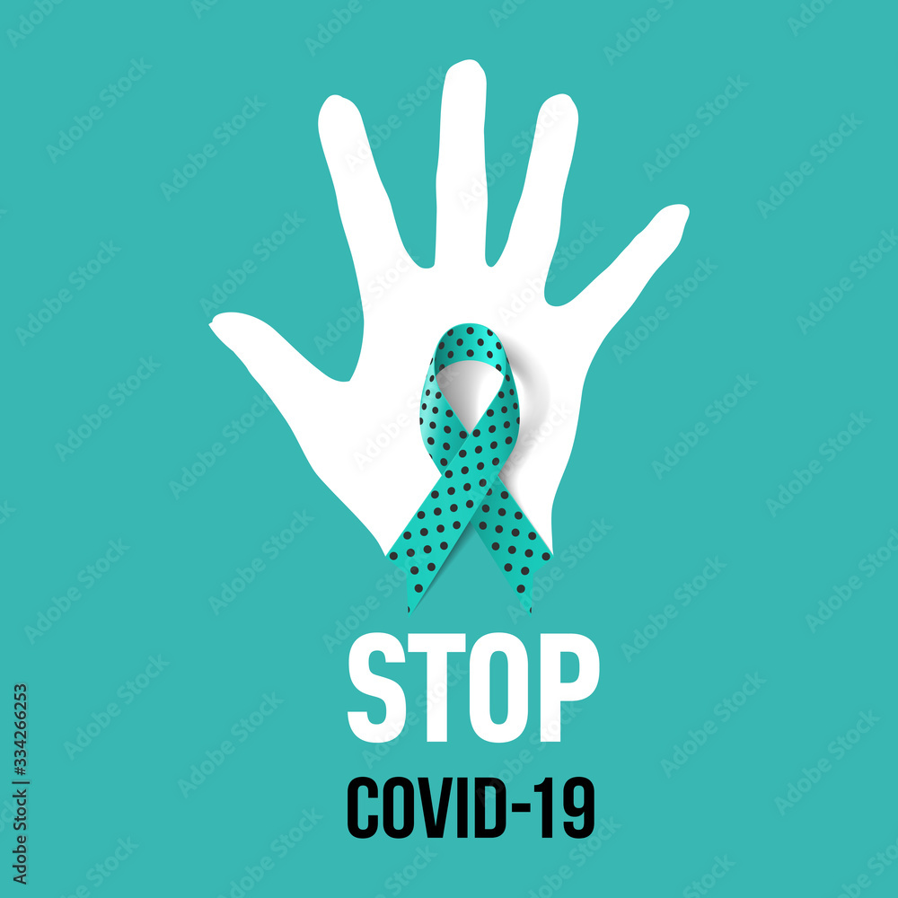 Fototapeta premium Symbolic Ribbon Over Open Hand Palm. Illustration Dedicated to the Virus Epidemic (2019-nCoV). Medical Healthcare Concept of Fight Against Deadly SARS-CoV-2 Spread in the World