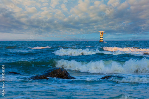 Ocean lighthouse,Ocean waves and alarm tower,Thailand, Architecture, Atlantic Ocean, Beach, Blue
