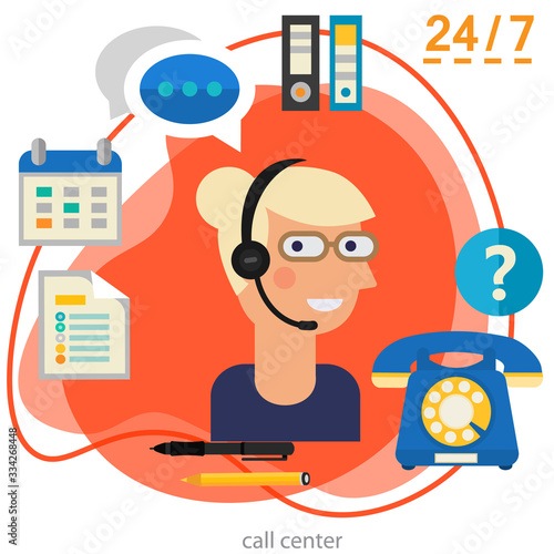 Flat design Call Center banner. Vector trendy illustrations