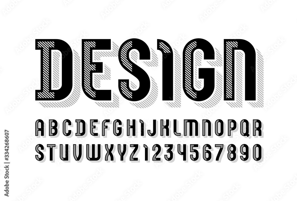 Trendy stripped font, black alphabet sans serif, modern uppercase letters and numbers, vector illustration 10EPS Trendy stripped font, black alphabet sans serif, modern uppercase letters and numbers, vector illustration 10EPS