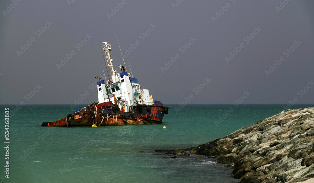 Ship aground near the shore