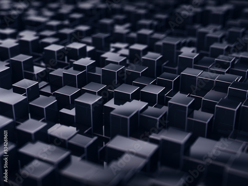 Abstract city like geometric background, Black random cubes backdrop