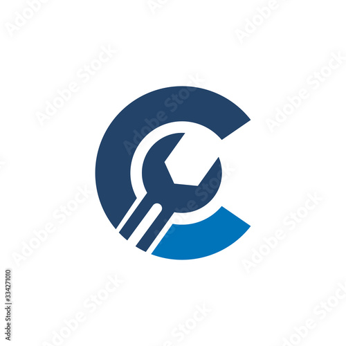 Letter C Wrench Logo Design. Handyman Repair Service. Technology Construction Industry Vector Icon