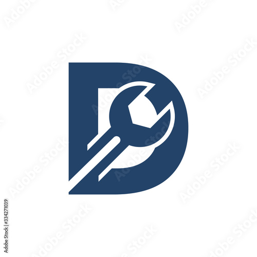 Letter D Wrench Logo Design. Handyman Repair Service. Technology Construction Industry Vector Icon