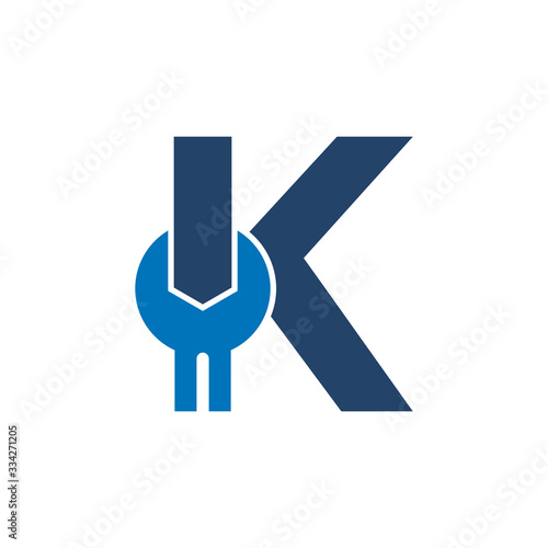 Letter K Wrench Logo Design. Handyman Repair Service. Technology Construction Industry Vector Icon