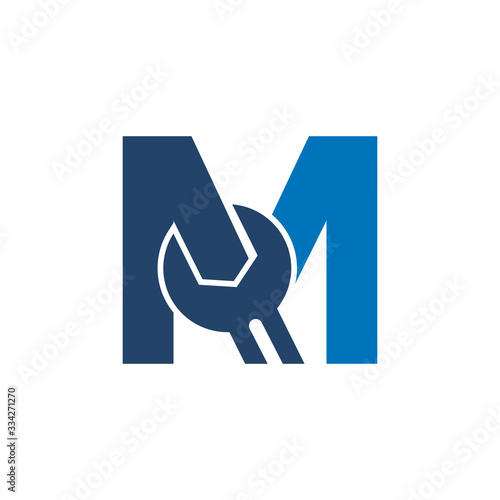 Letter M Wrench Logo Design. Handyman Repair Service. Technology Construction Industry Vector Icon