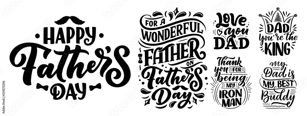 Set with lettering for Father's day greeting card, great design for any purposes. Typography poster. Vector illustration.