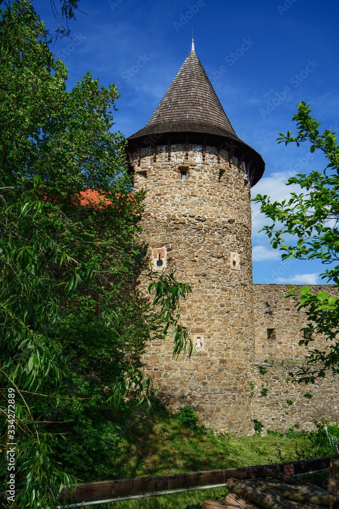 Ruins of Helfstyn Castle. Tower in the defensive walls.  Czechia. Europe.