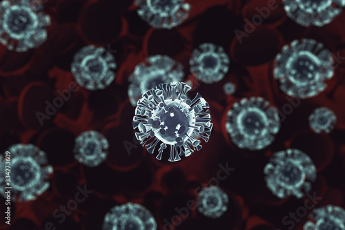 Coronavirus Cell Illustration. 3d Render Illustration of COVID-19 Virus. Novel Coronavirus Pandemic Background. Medical Concept Background.