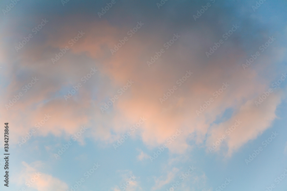 blue sky at sunset with large clouds