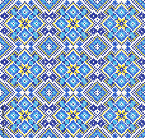 embroidered good like old handmade cross-stitch ethnic Ukraine pattern. Ukrainian towel with ornament