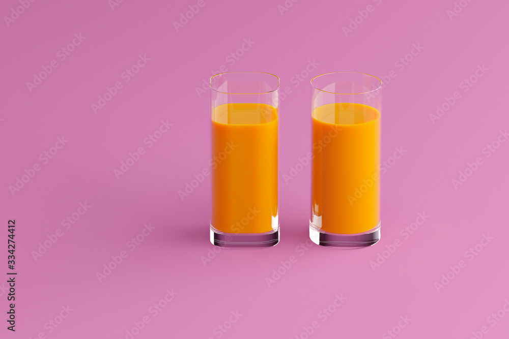 Orange juice in a glass with highlights on a purple background in the studio, place for text, icon, wallpaper Orange juice in a glass with highlights on a purple background in the studio, place for text, icon, wallpaper