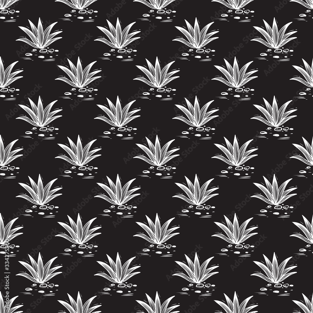 Mexican nature vector background. Agave cactuses Seamless pattern