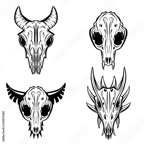 Imaginary Hand Drawn Animal Skull Carton Logo Illustration Vectors