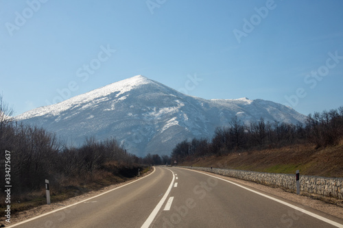 Rtanj mountain in Serbia with peak covered with snow
