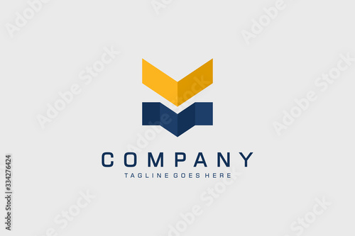 Blue Yellow Initial Letter M Logo. Usable for Business, Architecture, Construction and Building Logos. Flat Vector Logo Design Template Element.
