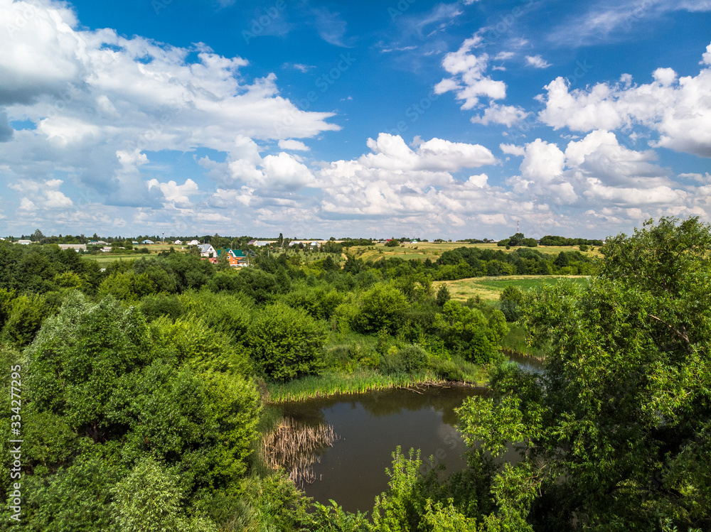 Picturesque summer countryside landscape in Russia from a height