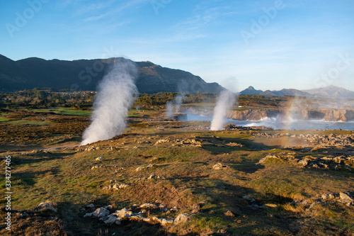 Blowholes at Bufones de Pria after a heavy storm, Asturias, Spain photo