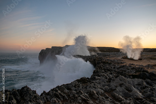 Blowholes at Bufones de Pria after a heavy storm, Asturias, Spain photo