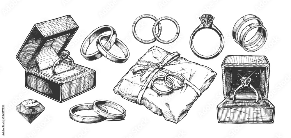 Wedding Rings and Jewelry - obrazy, fototapety, plakaty 