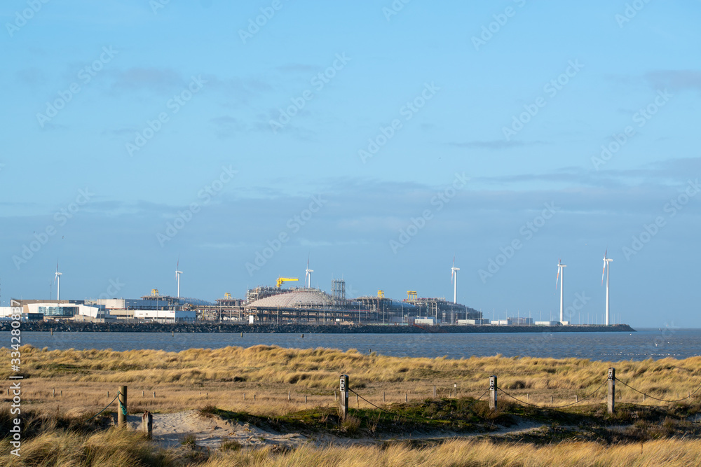Port of zeebrugge as seen from the nature reserve on the east side, Belgium
