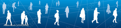 Life in Quarantine. A lot of people distance walk around the square. Vector design art