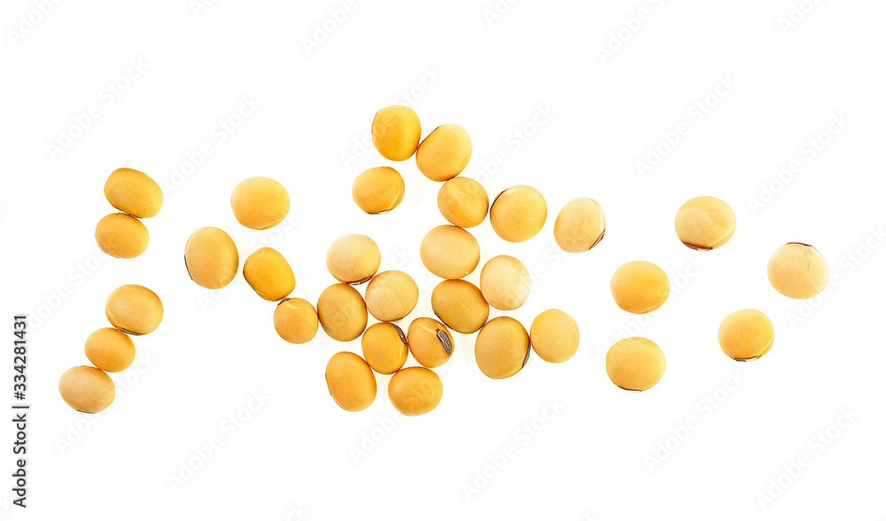 Soybean seeds isolated on a white background, top view. Soybean seeds isolated on a white background, top view.
