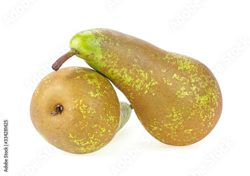 Two pear fruits isolated on a white background, clipping path.