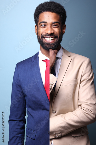 Portraits of people in front of a colored background