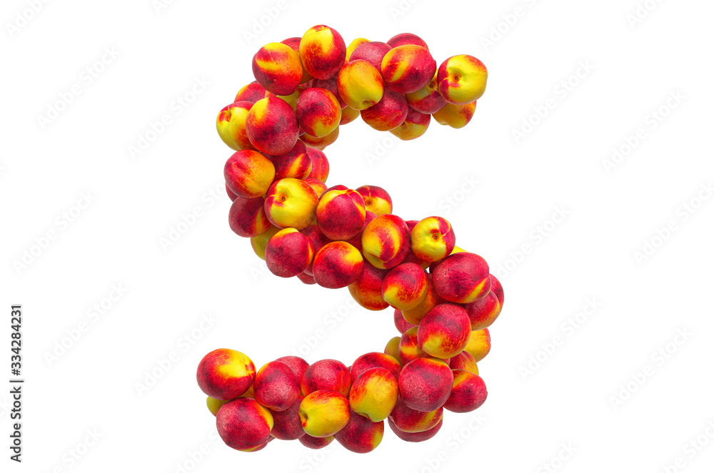 Letter S from nectarines or peaches, 3D rendering