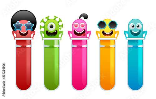 Laboratory test tubes with cartoon funny characters