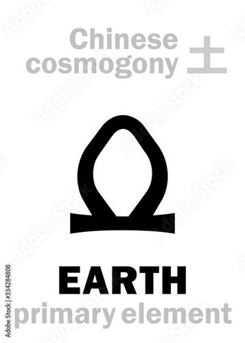 Alchymie Alphabet: EARTH [土] one of the five primary elements of creation of The World in Chinese philosophy «Wu-Xing» & «Feng-Shui». Chinese hieroglyphic character, sign/symbol of The Midst (Center).