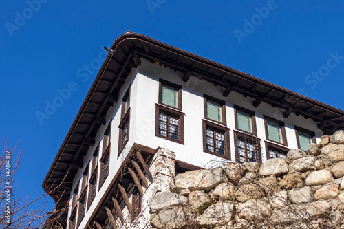 Typical street and old houses at town of Melnik, Bulgaria