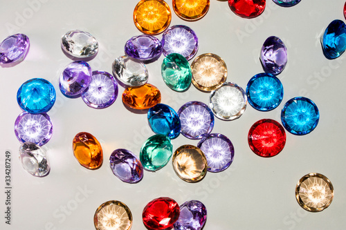 Diamonds photographed from above on a white background, decorative item