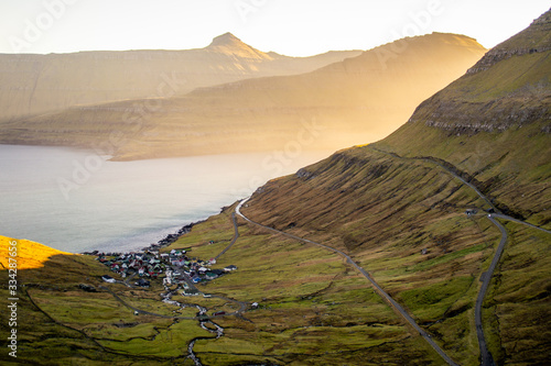 Golden hour panoramic landscape scenery in Stroymoy  Faroe Islands