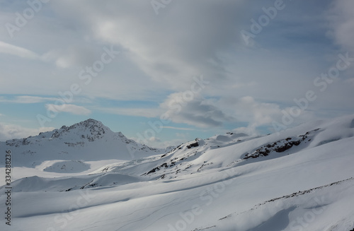 Mountains of the North Caucasus in the snow in winter.