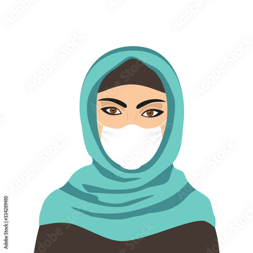 Hijab muslim woman wearing medical mask vector