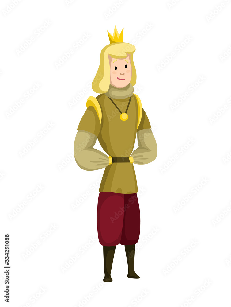 Young sartoon king wearing crown and mantle. Color vector illustration Young sartoon king wearing crown and mantle. Color vector illustration