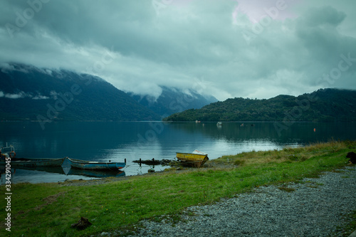 Hornopirén waterfront, located in the Los Lagos region, Chile.